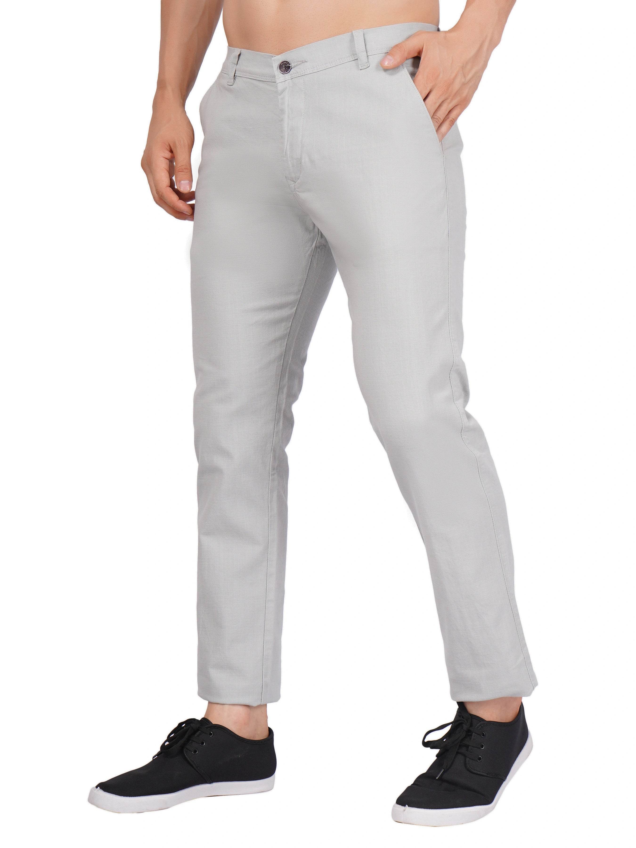 Linen Regular Fit Stretchable Trouser – Foggy Grey - Flaked