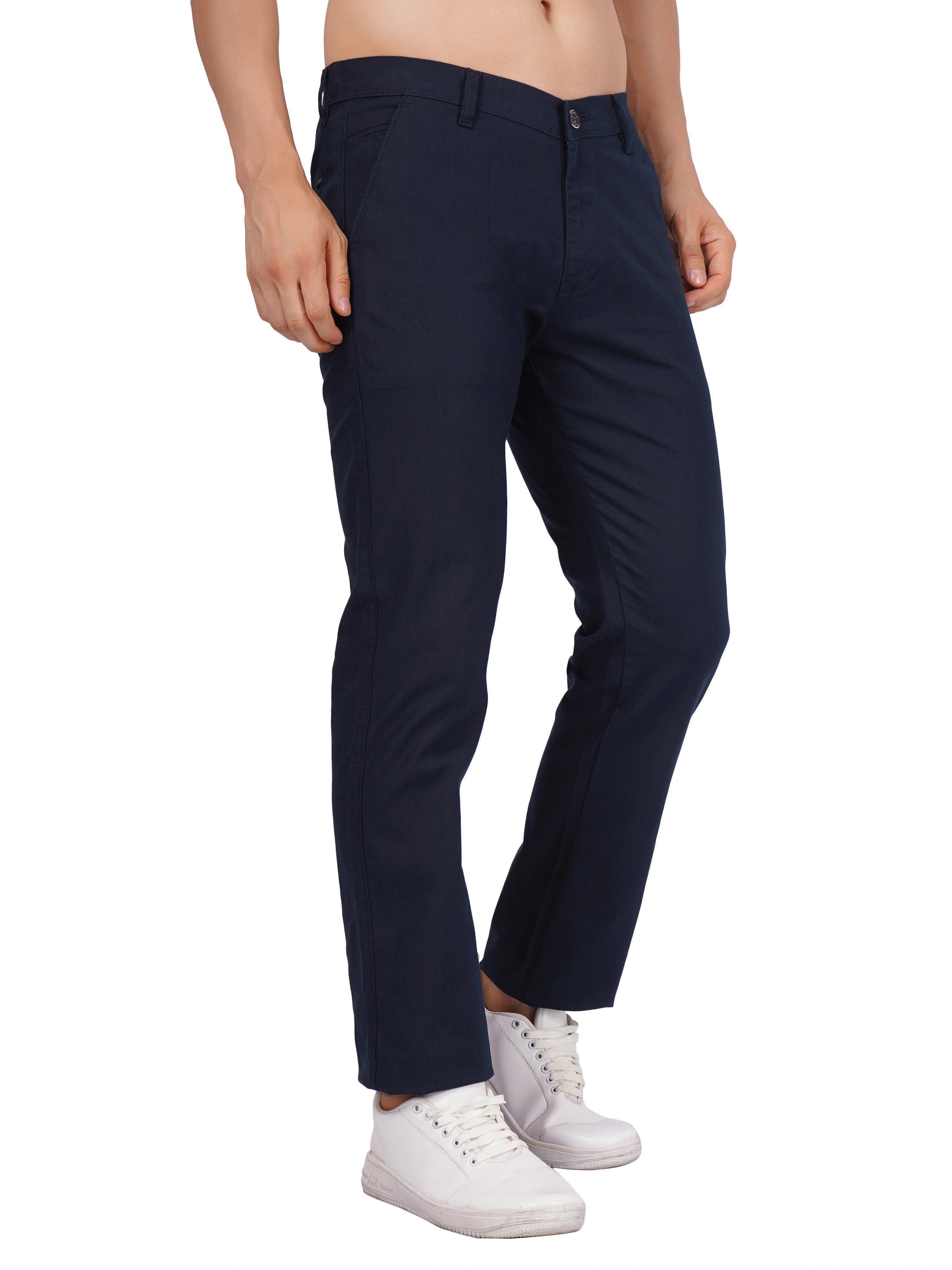 Linen Regular Fit Stretchable Trouser – Thunder Blue