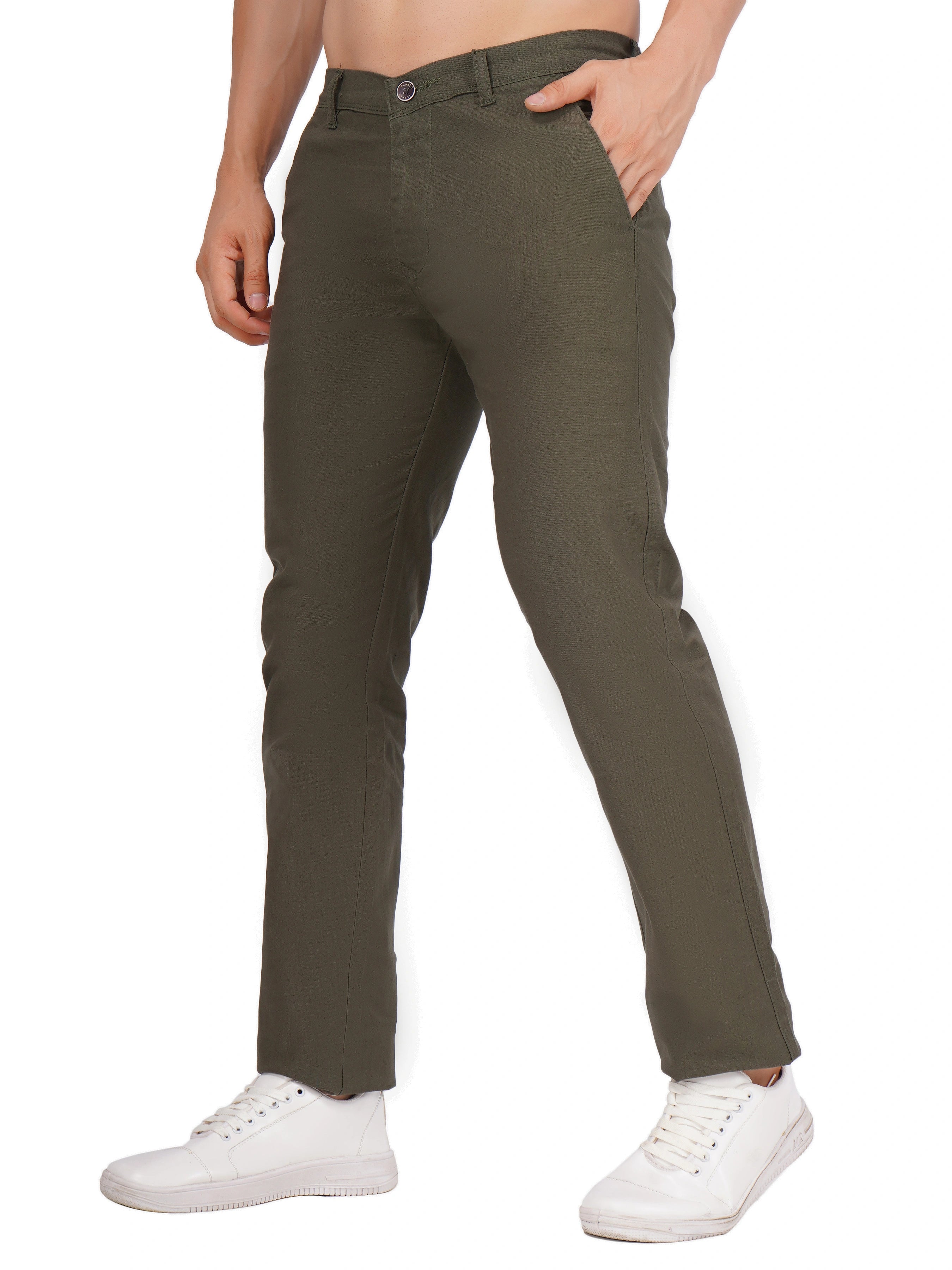 Linen Regular Fit Stretchable Trouser – Rifle Green
