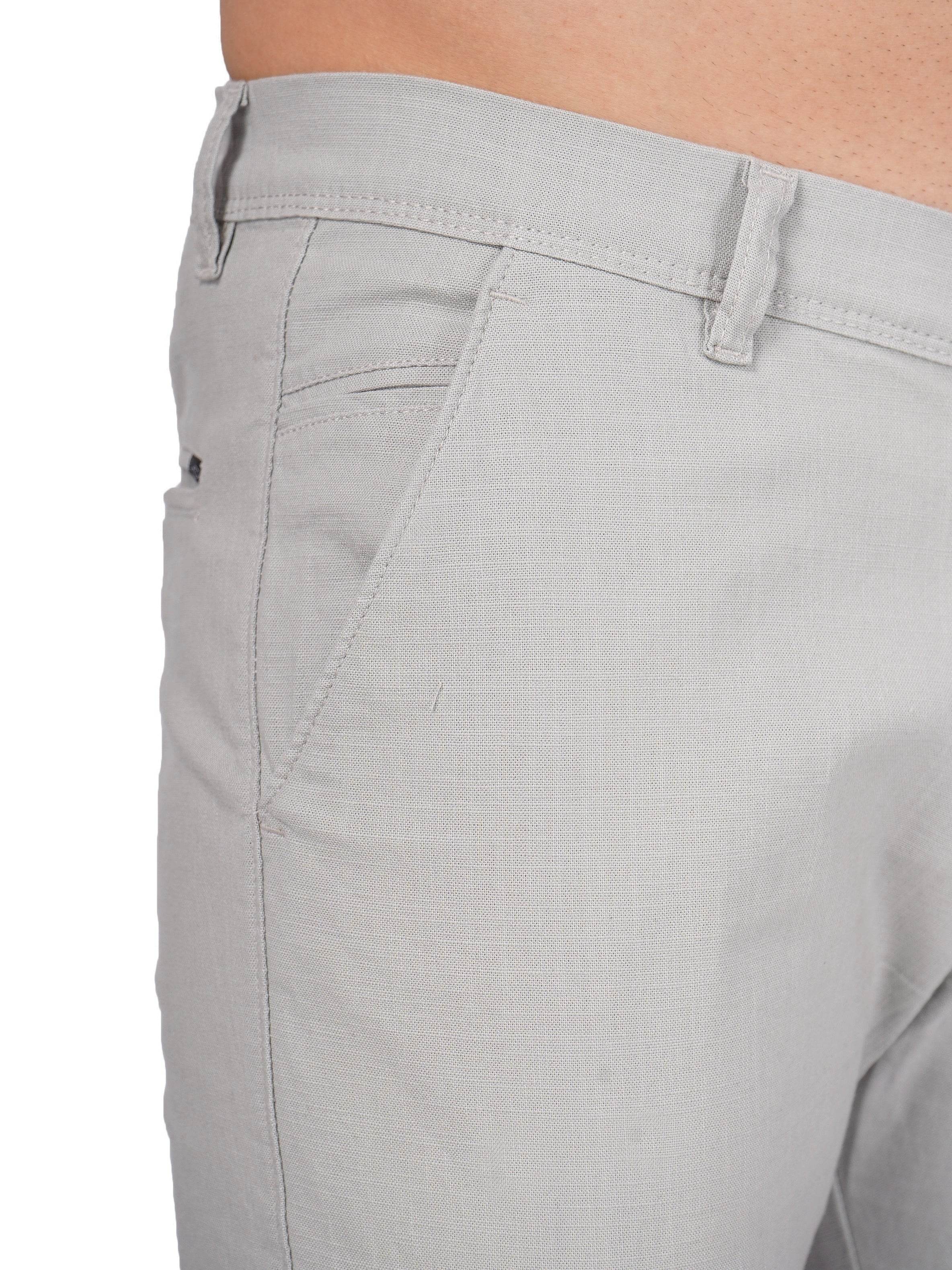 Linen Regular Fit Stretchable Trouser – Foggy Grey - Flaked