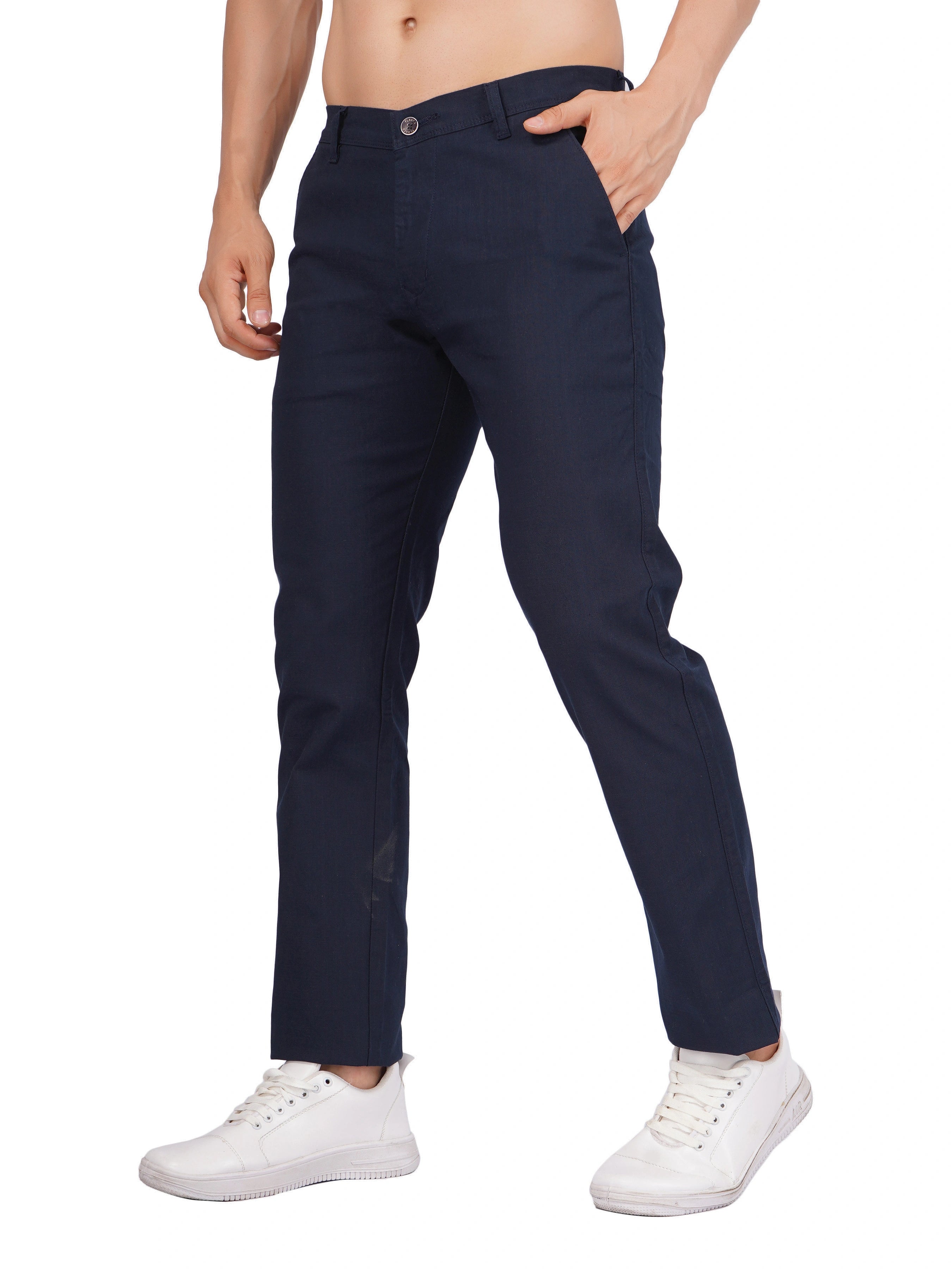Linen Regular Fit Stretchable Trouser – Thunder Blue