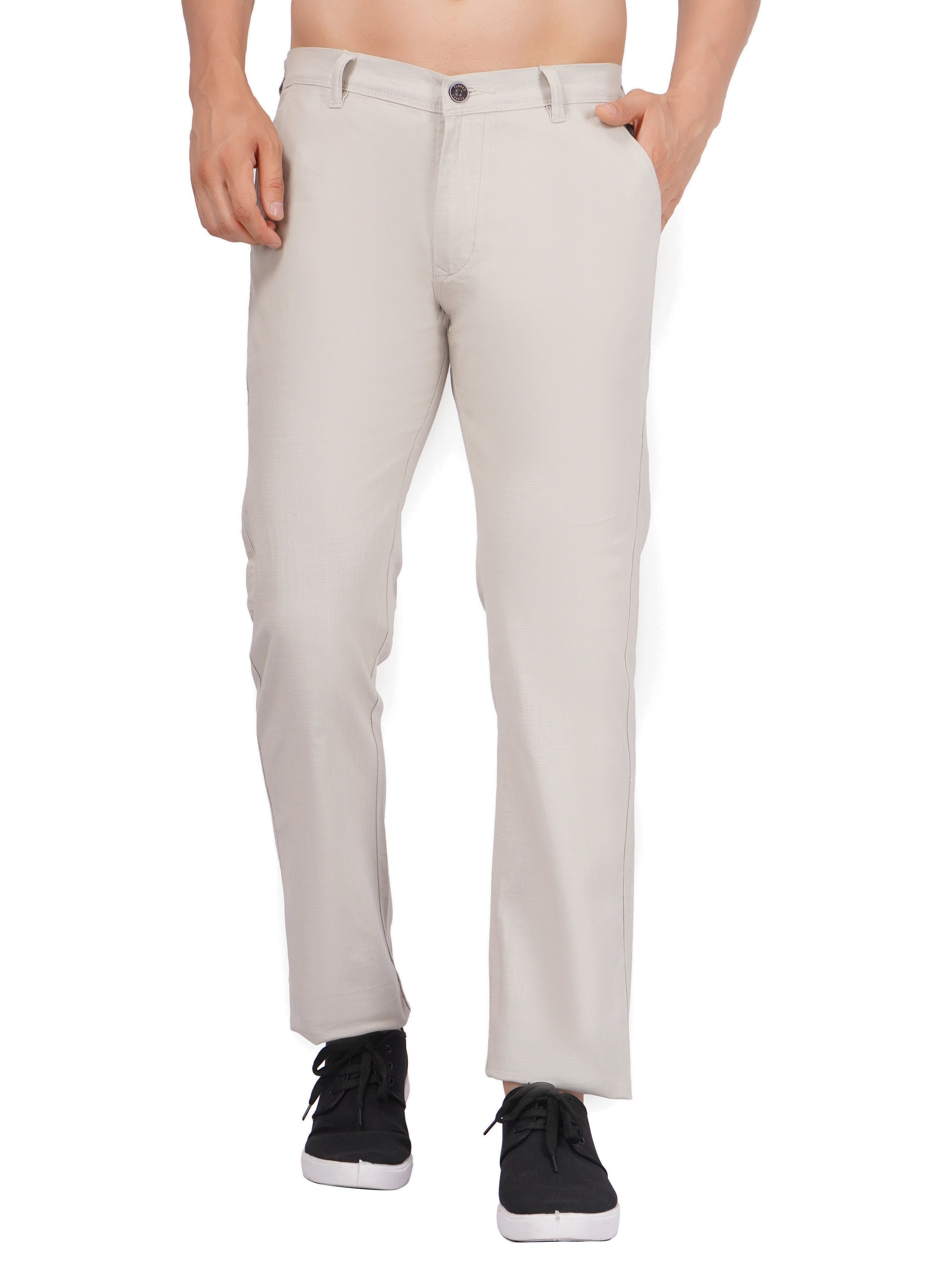 Linen Regular Fit Stretchable Trouser – Light Beige