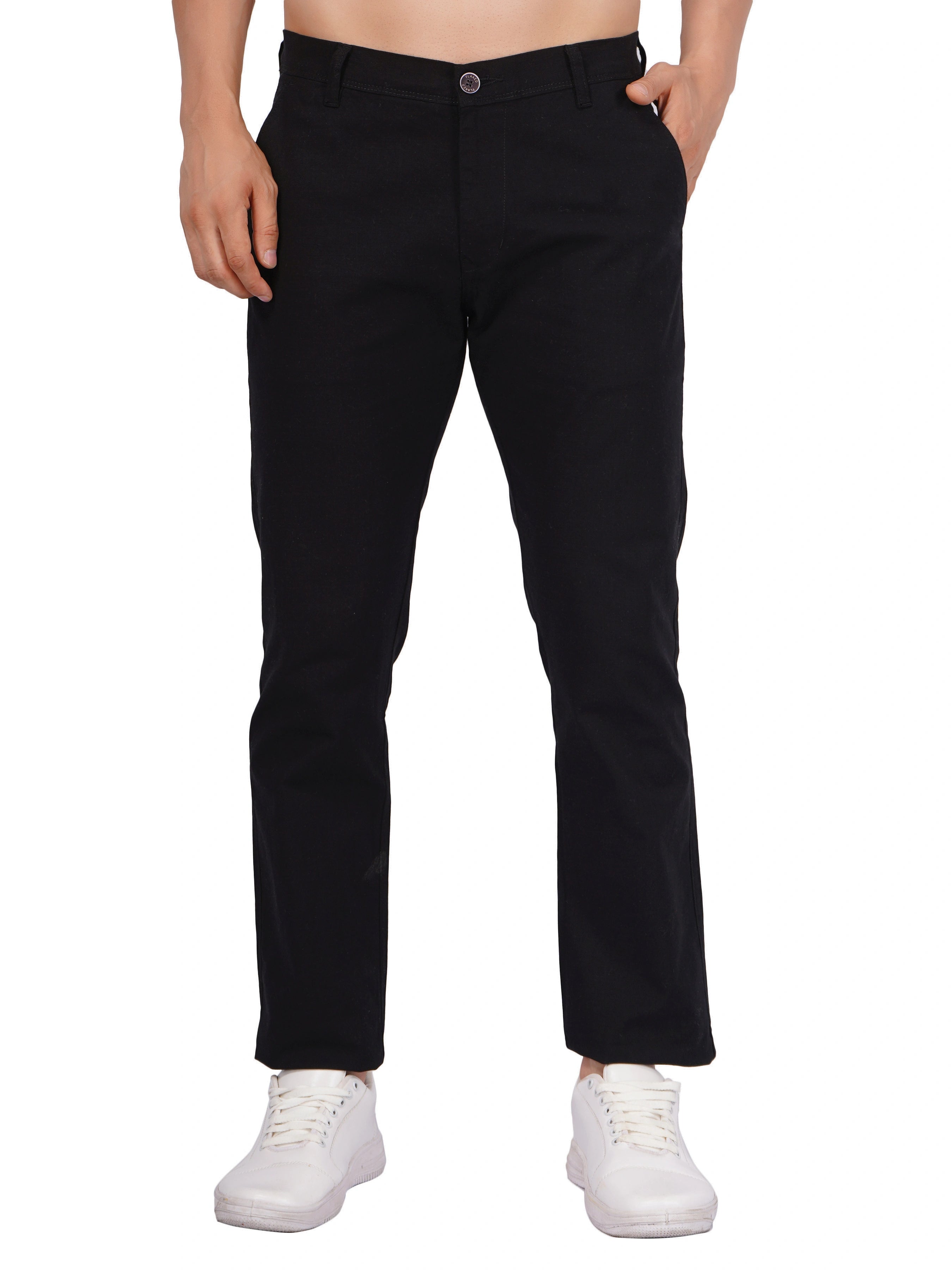 Linen Regular Fit Stretchable Trouser - Black