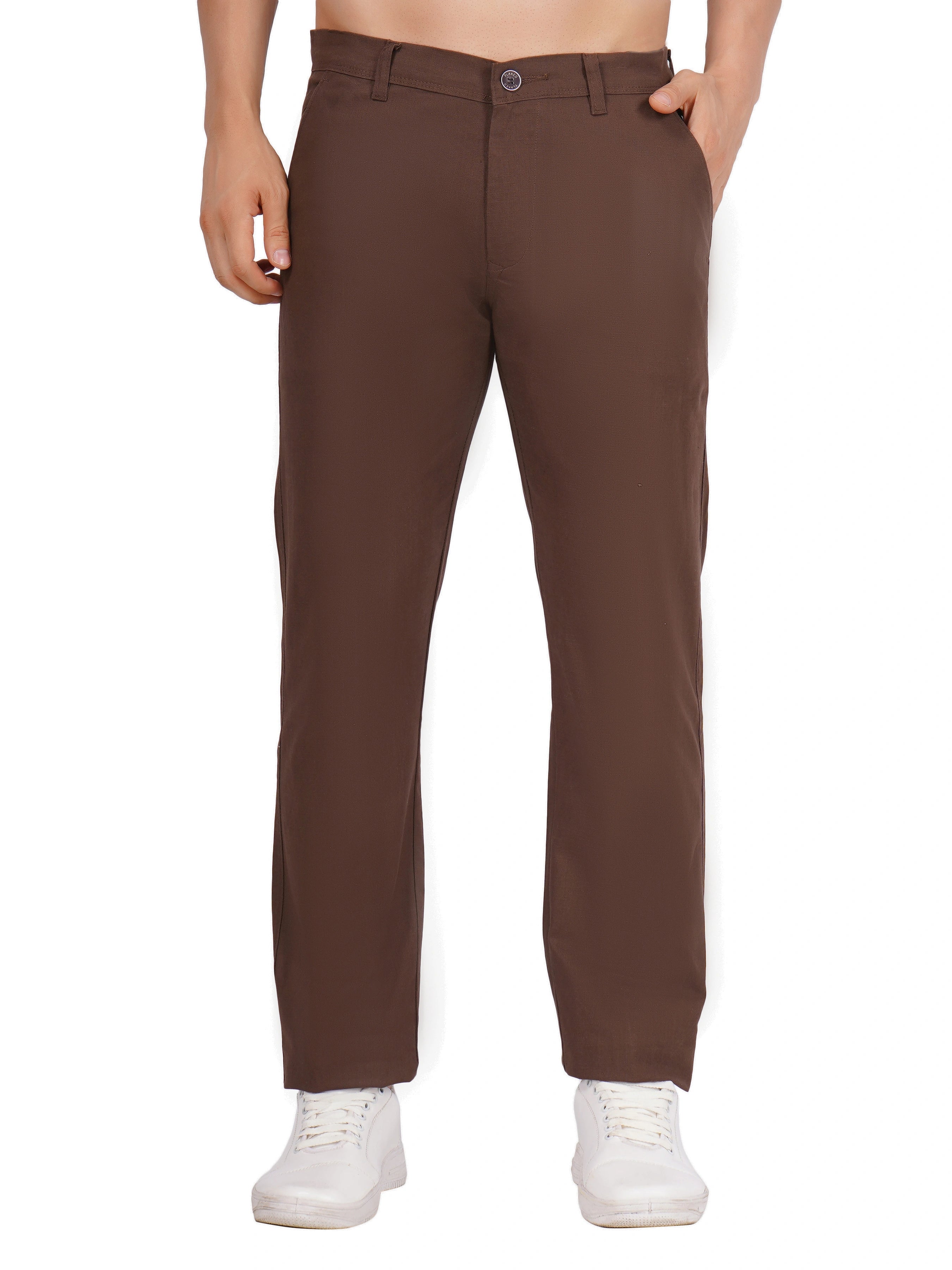 Linen Regular Fit Stretchable Trouser – Congo Brown